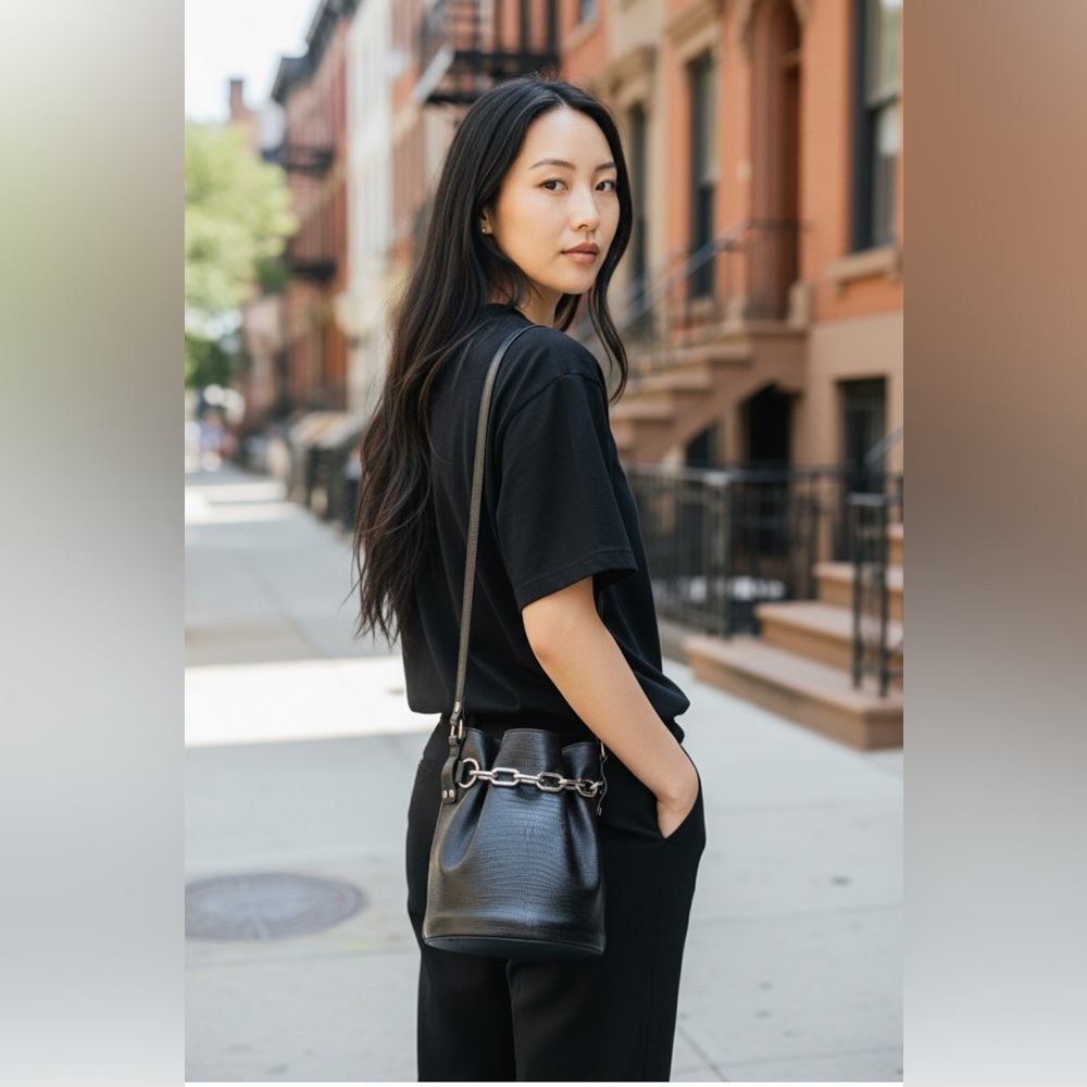 AUTH ALEXANDER WANG ALPHA LIZARD BUCKET BAG🦎 Chain Leather shoulder & crossbody